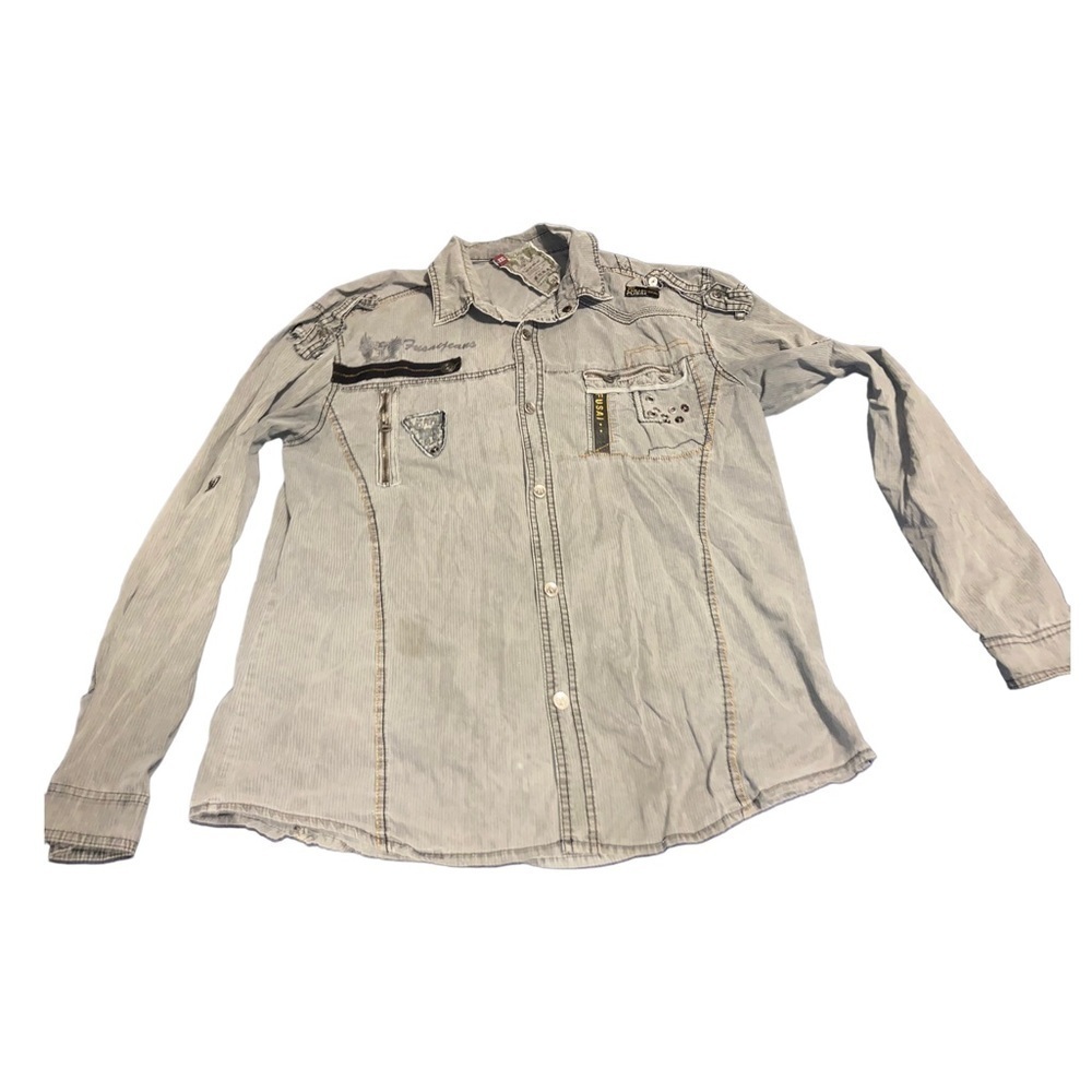 FUSAI Jeans Shirt Mens XXL Distressed Embellished Button Snap by Focus USA